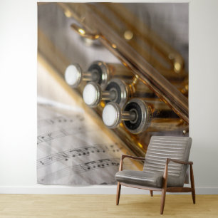 Tenture Instrument en laiton de trompette et de feuille de