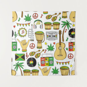 Tenture Instruments de musique motif sans faille. Reggae
