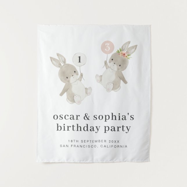 Tenture Invitation conjointe d'anniversaire pour garçon et (Devant)