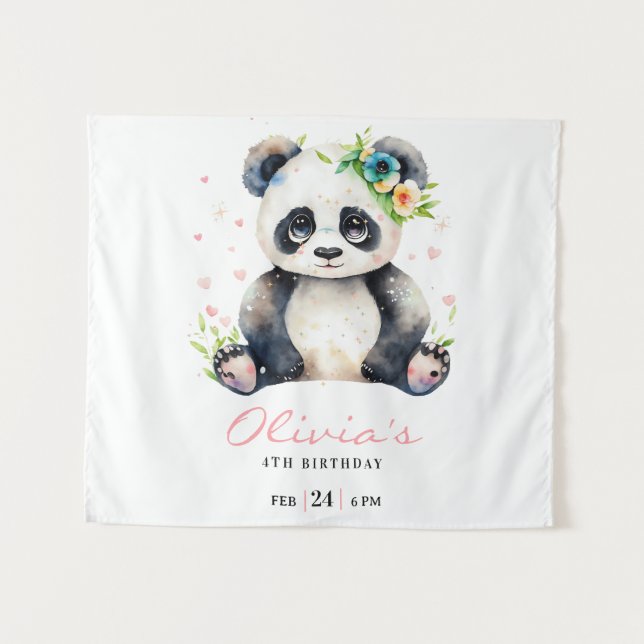 Tenture Invitation d'anniversaire Panda, Invitation d'anni (Devant (Horizontal))