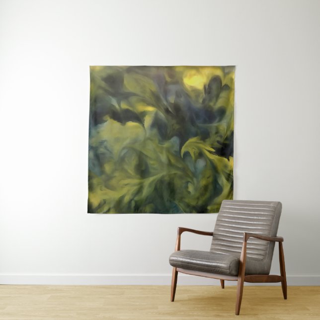 Tenture Jack Frost dans l'art Abstrait bleu gris et jaune (En situation)