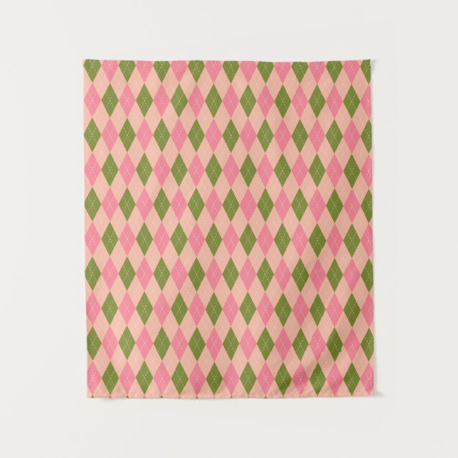 Tenture Jacquard Preppy classique en rose et vert (Devant)