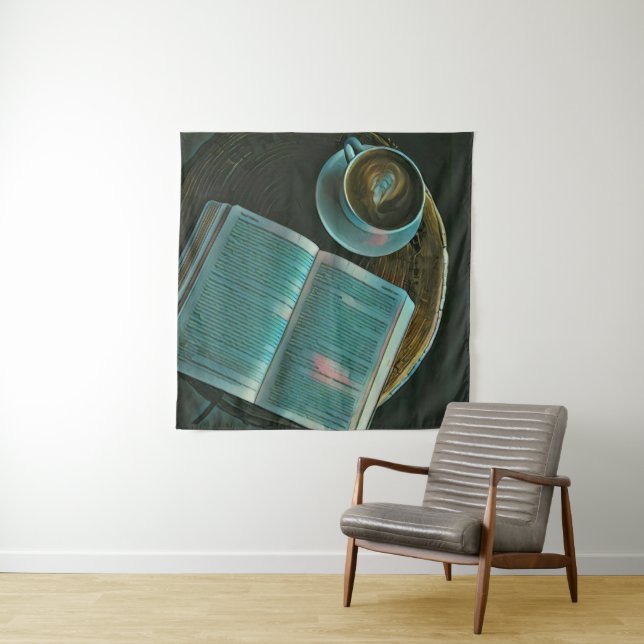 Tenture J'adore le café et les livres (En situation)