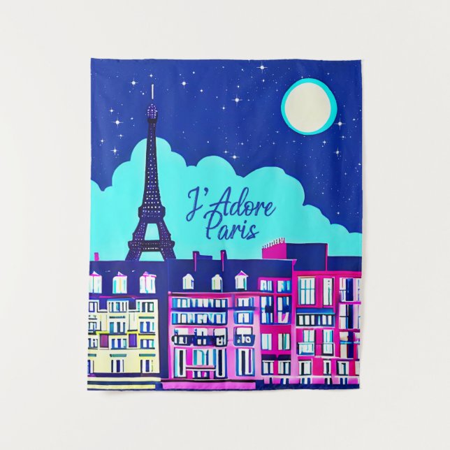 Tenture J'adore Paris - Imaginaire Paris sous une Pleine l (Devant)