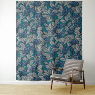 Tenture Jardin aux bleuets, bleu et gris