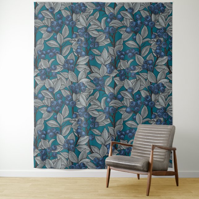 Tenture Jardin aux bleuets, bleu et gris (En situation)