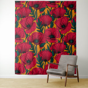 Tenture Jardin aux coquelicots rouges