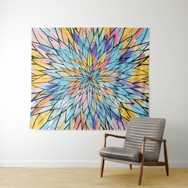 Tenture Jaune Summery Rose Floral Art Line Peint (En situation (horizontale))