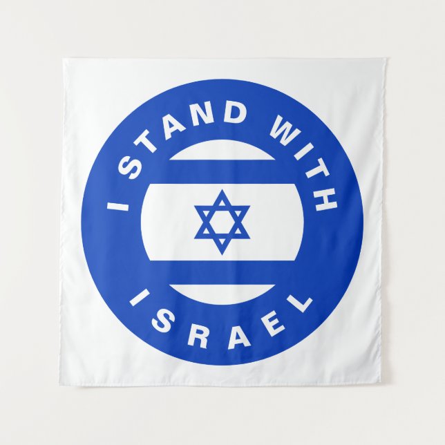 Tenture Je me tiens avec Israël bleu drapeau blanc coutume (Devant)