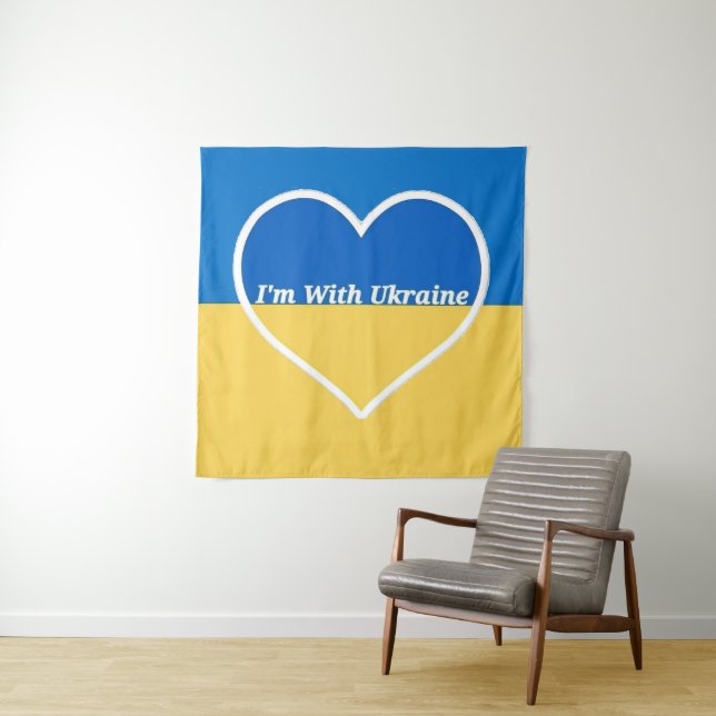 Tenture Je suis avec l'Ukraine Heart Tapestry (En situation)