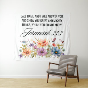Tenture Jérémie 33:3 Appel à moi Écriture Fleur sauvage