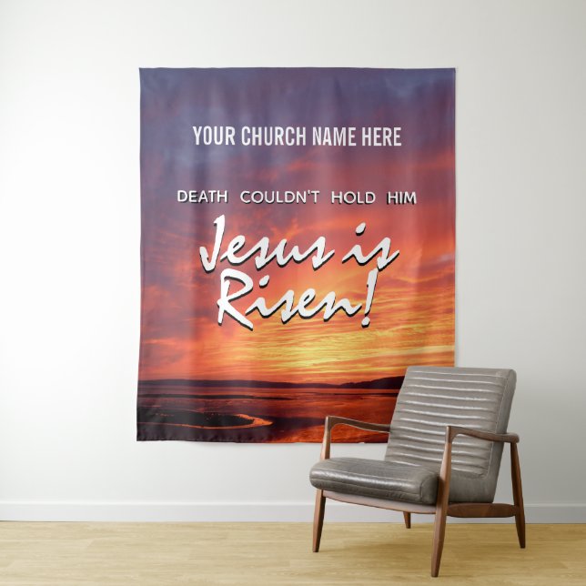 Tenture JÉSUS EST L'Église chrétienne RISEN Pâques (En situation)