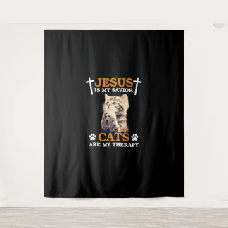 Tenture Jésus est Mon Chat Sauveur sont Mon Thérapie Chrét