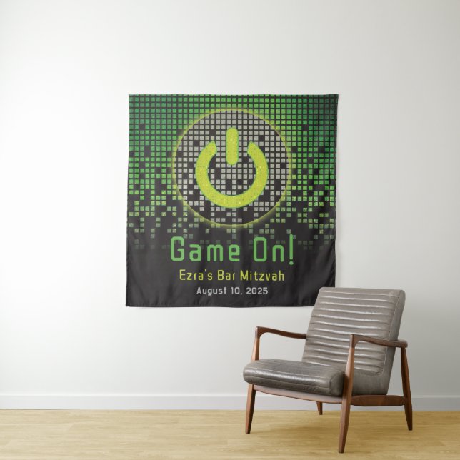 Tenture Jeu vidéo noir vert Gamer Bar Mitzvah (En situation (horizontale))