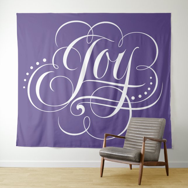 Tenture JOIE Calligraphie Lettres violet Ultra Violet viol (En situation (horizontale))