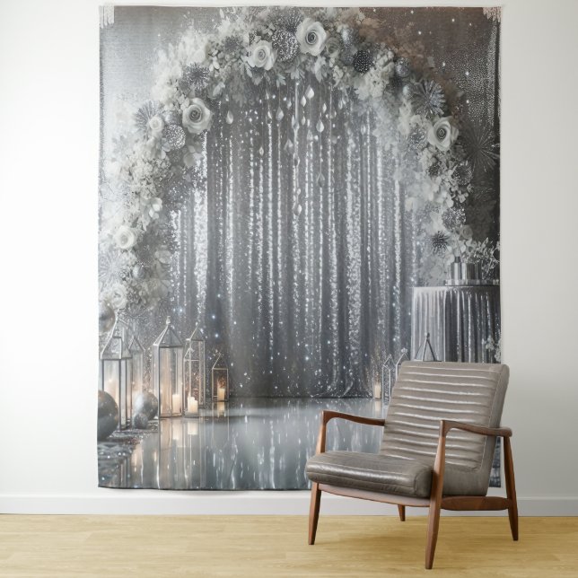 Tenture Joli Arc Floral Argent (En situation)