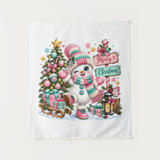 Tenture Joli Bonhomme de Neige Rose de Noël