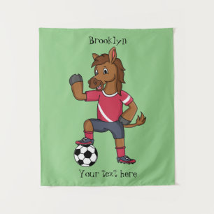 Tenture Joli cheval drôle jouant dessin de football