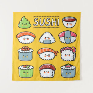 Tenture Joli joli joyeux sushi maki rouleaux dessin animé 