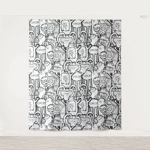 Tenture Joli Monochrome Doodé Monster Motif