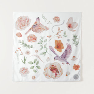 Tenture Joli motif floral aquarelle colibri