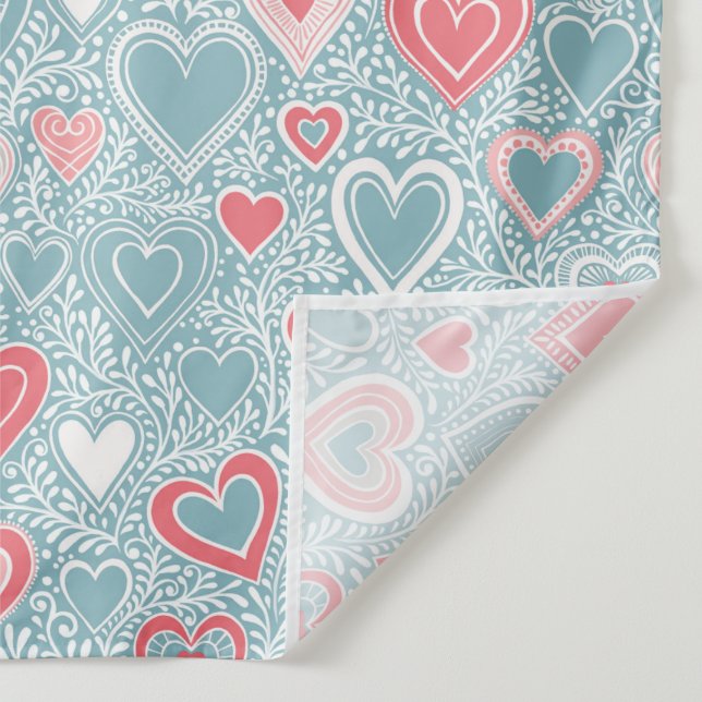 Tenture Joli motif floral en forme de cœur, bleu poussiére (Détail)