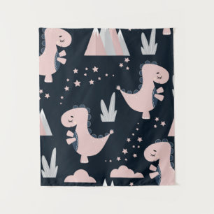 Tenture Joli motif sans couture avec des dinosaures roses
