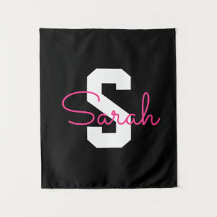 Tenture Joli nom et monogramme Noir Blanc et Rose