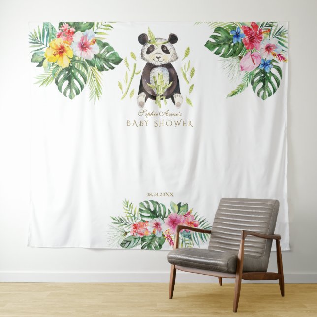 Tenture Joli Panda Fleurs Bébé Shower Photobooth Accessoir (En situation (horizontale))
