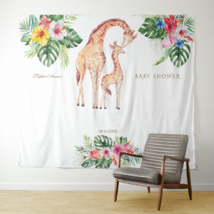 Tenture Joli Photobooth avec une Girafe et des Fleurs pour