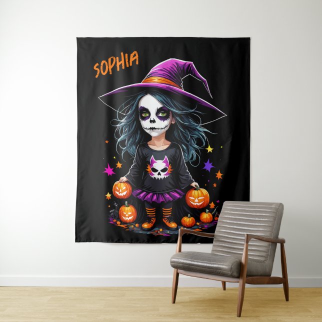 Tenture Jolie Adorable Kawaii Halloween sorcière (En situation)