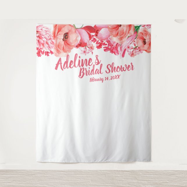 Tenture Jolie écriture aquarelle rose florale Baby Shower  (Devant)