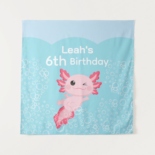 Tenture Jolie fête d'anniversaire de filles roses Axolotl (Devant)