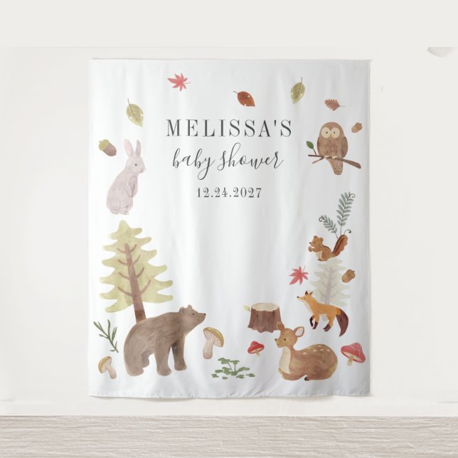 Tenture Jolie Fête de Naissance Animaux Forestiers Rustiqu (Devant)