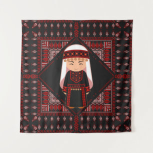 Tenture jolie fille palestinienne Broderie rouge tatreez