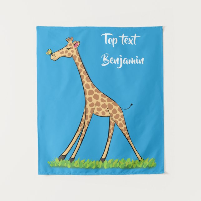Tenture Jolie girafe avec dessin animé de papillon (Devant)