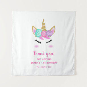 Tenture Jolie licorne de 4ème anniversaire fille merci en