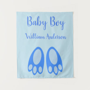 Tenture Jolis pieds de lapin bleu bébé garçon Pâques perso
