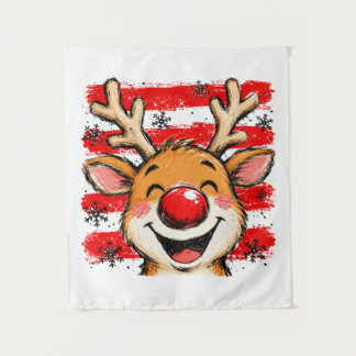 Tenture Jolis rayures de Noël Renne
