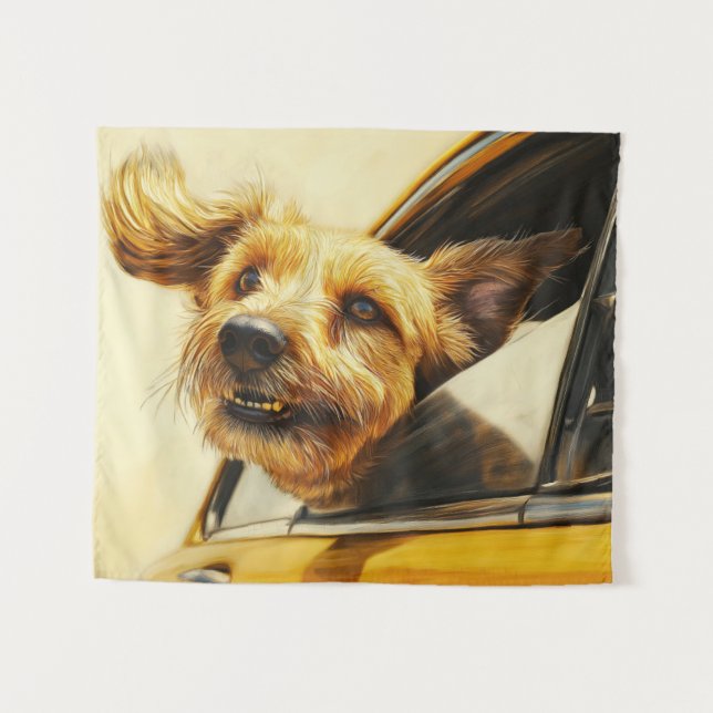 Tenture Jouer Chien Profitant De Voiture Ride Art (Devant (Horizontal))