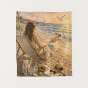 Tenture Journée relaxante de plage pour chien en aquarelle