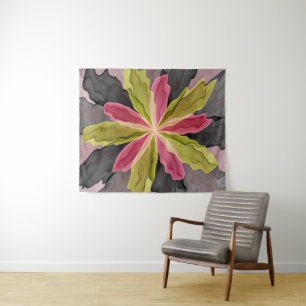 Tenture Joy, Vert rose Anthracite Imaginaire Fleur Fractal