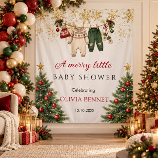 Tenture Joyeuse petite Baby Shower de Noël rouge et vert