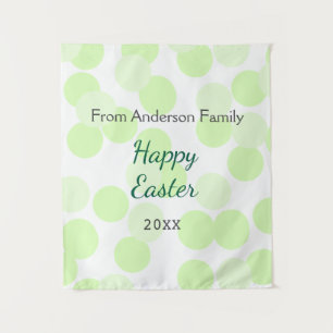 Tenture Joyeuses Pâques pois gris vert nom de famille