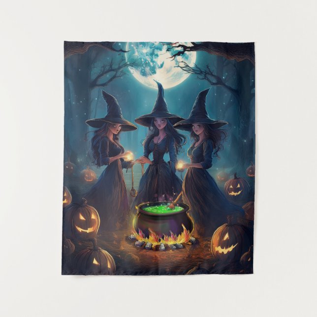 Tenture Joyeuses sorcières d'Halloween brassent sous Plein (Devant)