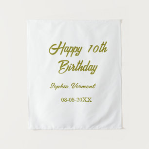 Tenture Joyeux 10e anniversaire nom date or simple minima