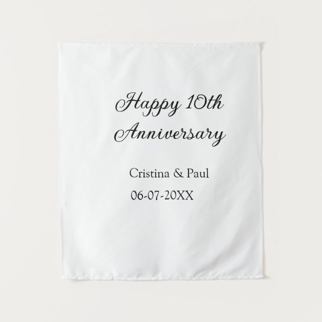 Tenture Joyeux 10ème anniversaire de mariage simple nom mi (Devant)