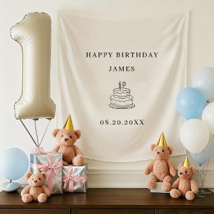 Tenture Joyeux 1er Anniversaire Personnalisé Enfants Anniv