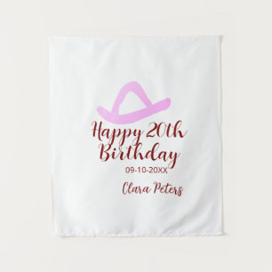 Tenture Joyeux 20e anniversaire fille cowboy rose nom date