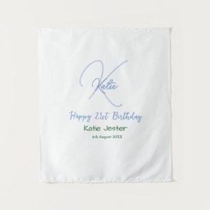 Tenture Joyeux 21e anniversaire bleu ajouter un monogramme